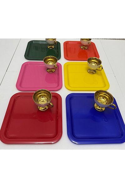 Elzemm store Thick Plastic 6 Pieces Colorful Square Service and Presentation Tray 22 cm Colorful