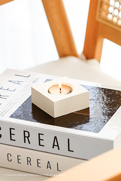 Decorative, Stylish, Modern And Minimalist Concrete Square Candle Holder (BEIGE - OFF-WHITE)