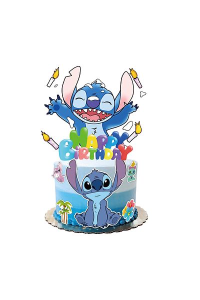 Miniso 1pcs Stitch Party Supplies Stitch Cake Topper、Cupcake Toppers for Kids Happy Birthday Cake Decoratio