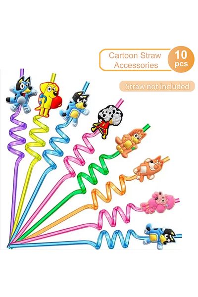 Choice Mixed Pack Of 10 10pcs Kawaii Bluey Family Cartoon Creative Straw Accessories Party Home Cute Animal