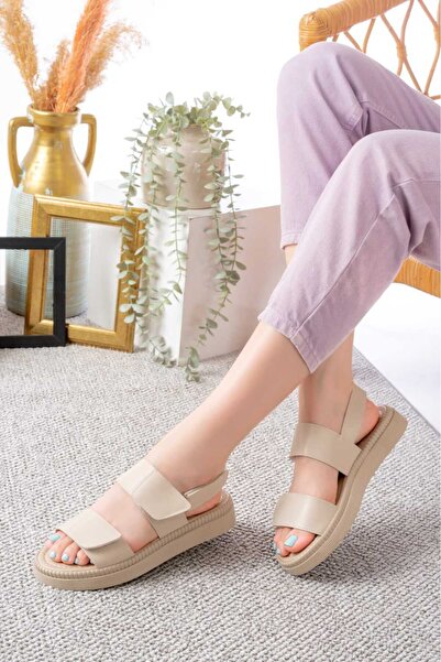 v.s.h velvet Women's Leather Matte Velcro Sandals Lightweight Casual Shoes