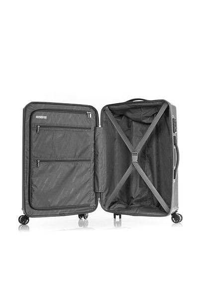 American Tourister حقيبة سفر كواترو الصلبة مقاس 55 سم - فضية اللون مع قفل TSA