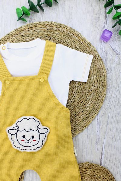 EYMİRGİYİM Lamb Figured Short Salopet Suit for Girls and Boys 0-3 Months, 3-6 Months, 6-9 Months