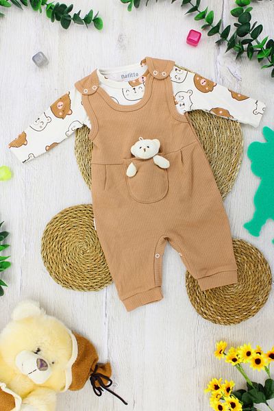 EYMİRGİYİM Teddy Bear Reported Fabric Baby Boy Jumpsuit 3 Months, 6 Months, 9 Months