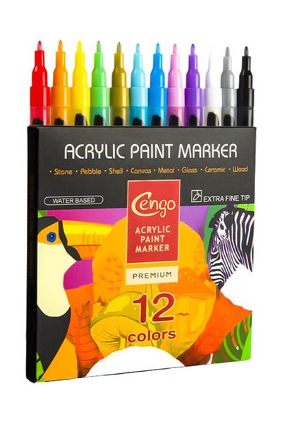 Cengo Extra Fine Tip Acrylic Marker Pen 12 Colors Cgo602