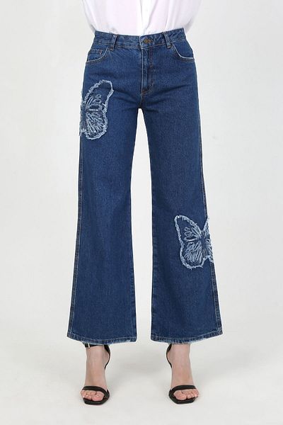 VELLICHOR Butterfly Embroidered Trousers Dark Blue-1413