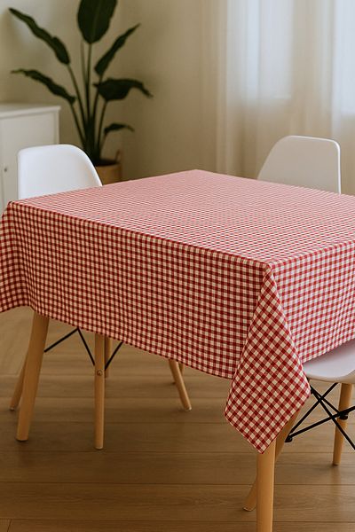 KAMİZ Gingham Red Linen Table Cloth, Gingham Picnic Cloth - Table Cloth - Table Cloth