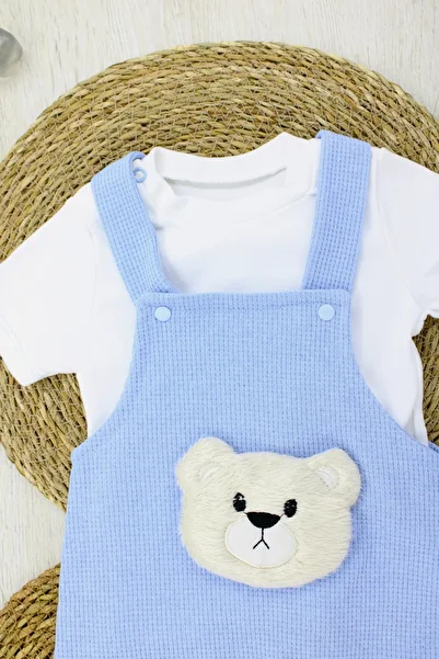 EYMİRGİYİM Short Salopet Set with Teddy Bear Figure for Boys, Girls, Boys, Baby 0/3 Months, 3/6 Months, 6/9 Months