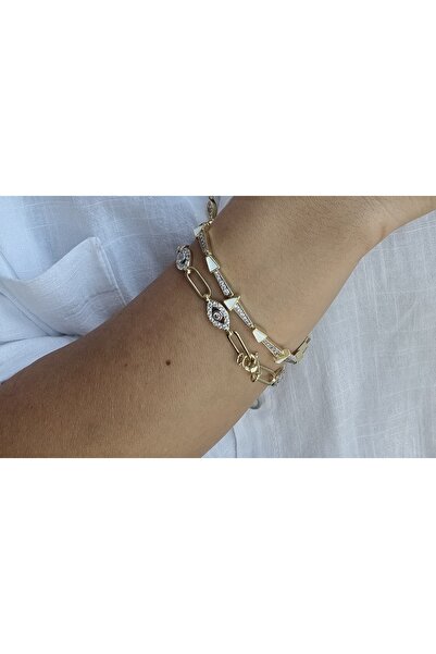 İNİTİUM Vip Series White Enamel Zircon Stone Gold Bracelet