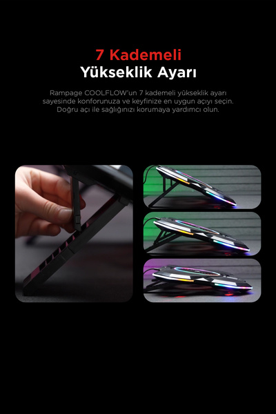 Rampage S47 Coolflow 5 Adet Kırmızı Led Fan 1 Usb 7 Farklı Kademe Ayarı 10'' 17.3'' Notebook Soğutucu