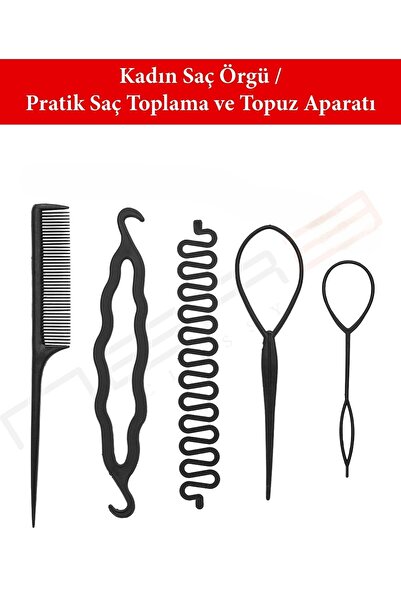 BİYUTREND 5'li Siyah Renk Topuz Aparat Seti, saç sekilendirme seti