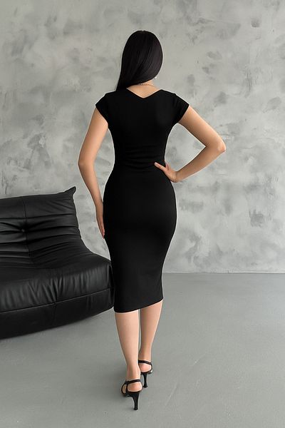 Shoebuo V-Neck Black Pencil Dress