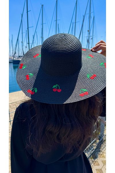Luminos Butik Black Cherry Embroidered Wide Brim Women's Summer Hat Hsr2115