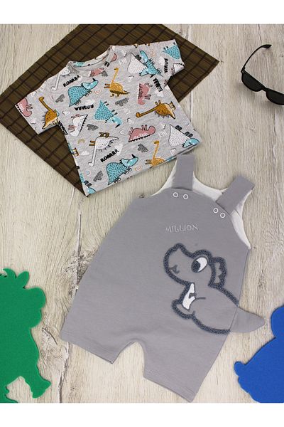 EYMİRGİYİM Dino Two-Piece Jumpsuit Baby Boy 6 Months, 9 Months, 12 Months