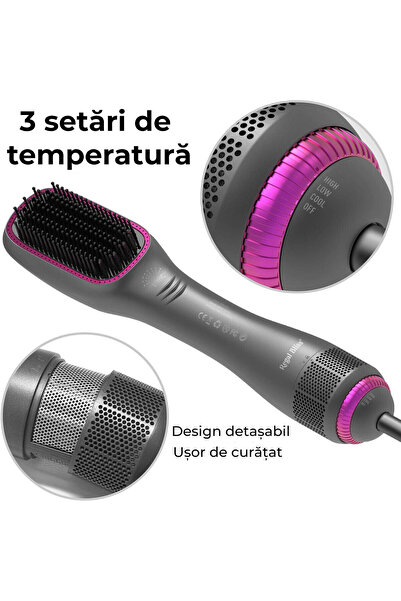 Regal Bliss Perie electrică 3 în 1 Regal Bliss®, turmalină, ionizare, 1000W, uscare & styling, reglabilă, Gri