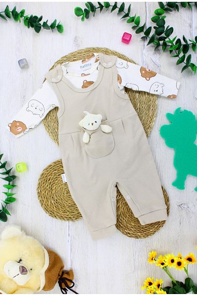 EYMİRGİYİM Teddy Bear Reported Fabric Baby Boy Jumpsuit 3 Months, 6 Months, 9 Months