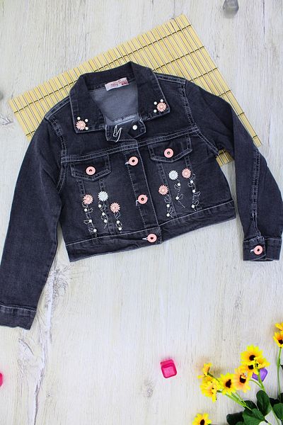 EYMİRGİYİM Girl's Stoned Beaded Floral Short Denim Jacket 2 Years,3 Years,4 Years,5 Years,6 Years,7 Years,8 Years,9 Years