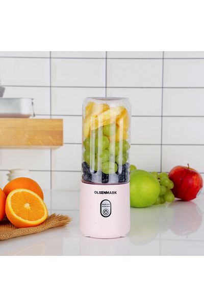 Olsenmark Rechargeable Portable Blender, 410ml | USB, Smoothies, Ice Crushing, Safety Lock, BPA-Free