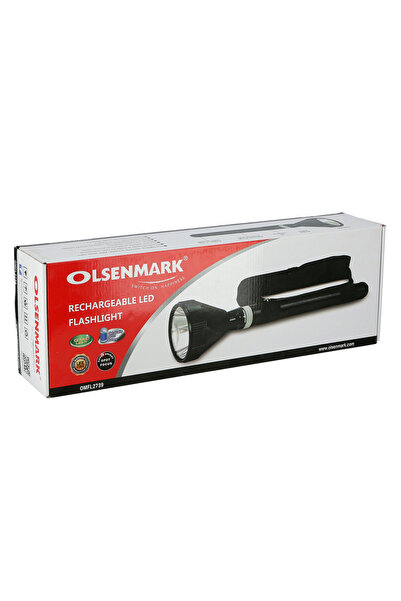 Olsenmark Rechargeable Led Flashlight – Super Bright Torch, 1000m Range, Ni-cd Battery, Aluminum Body