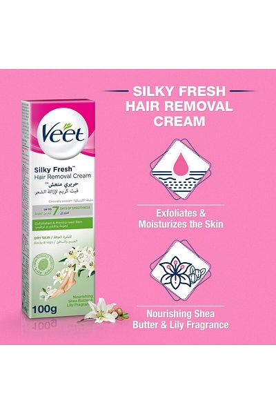 Veet Silky Fresh Hair Removal Cream, Nourishing Shea Butter & Lily Scent, 100g x 6