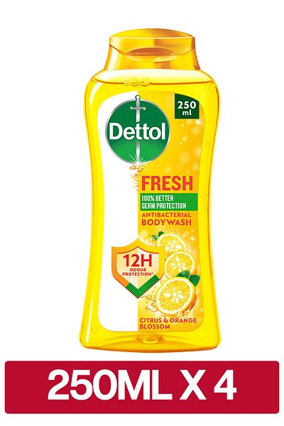 Dettol Fresh Shower Gel & Body Wash, Citrus & Orange Blossom Scent, 250ml x 4