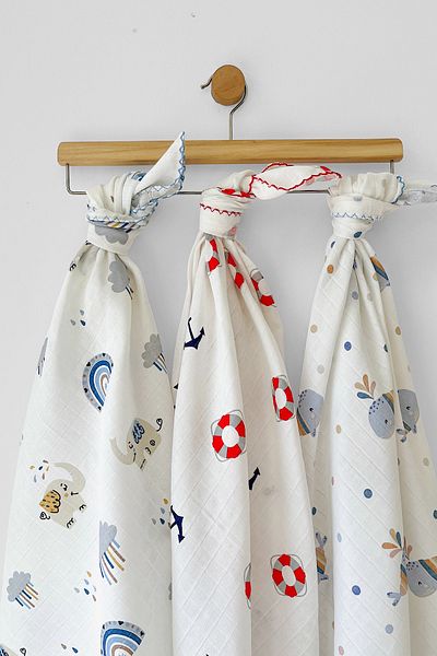COOLMINIES Set of 3 Muslin Blankets - Newborn Baby Blanket, 100% Cotton Cloth, 80*90 cm