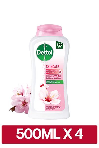 Dettol Skincare Shower Gel & Body Wash, Rose & Sakura Blossom Scent, 500ml x2