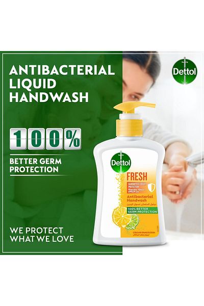 Dettol Fresh Handwash Liquid Soap Pump for Effective Protection &Hygiene, Citrus &Orange Blossom, 200ml x6