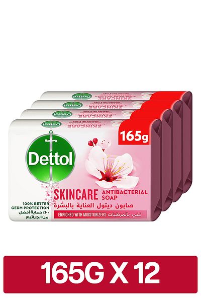Dettol Skincare Bathing Soap, Rose & Sakura Blossom Scent, 165g x 12