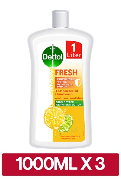 Dettol Fresh Liquid Handwash Refill, Citrus & Orange Blossom Scent, 1L x3