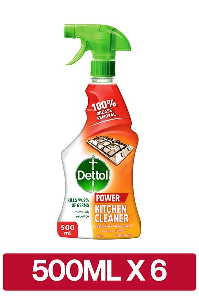Dettol Kitchen Cleaner Spray Bottle, Orange Scent, 500 ml x6