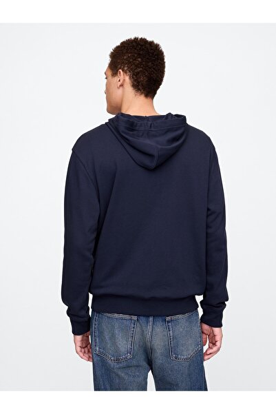 GAP Erkek Lacivert Logo Fermuarlı Fransız Havlu Kumaş Sweatshirt