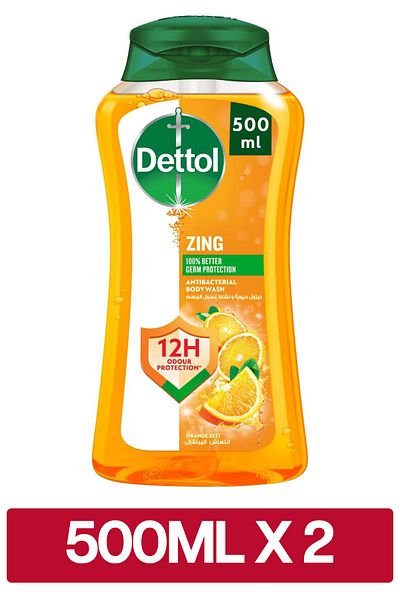 Dettol Zing Antibacterial Bodywash, Orange Zest Scent, 500ml x2