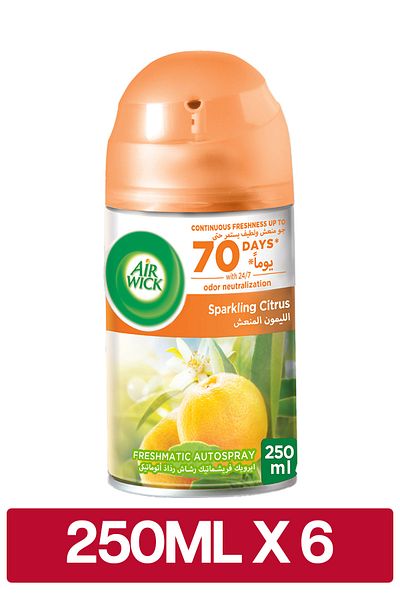 Air Wick Freshmatic Autospray Refill, Sparkling Citrus Scent, 250ml x 6
