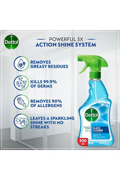 Dettol Glass Cleaner Spray Bottle, 500 ml x2