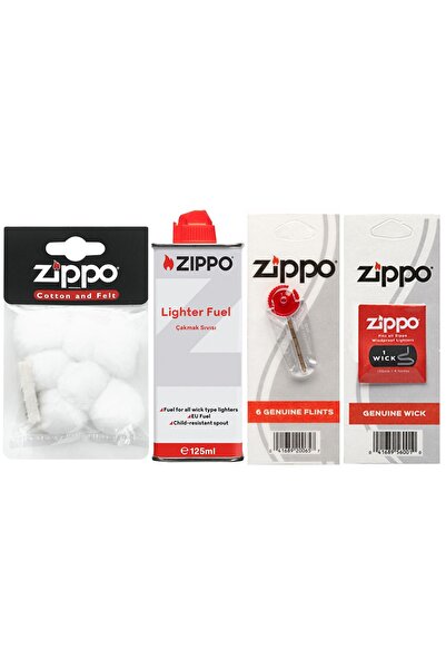 Zippo Çakmak Benzin Taş Fitil Pamuk Keçe Seti 3141-4