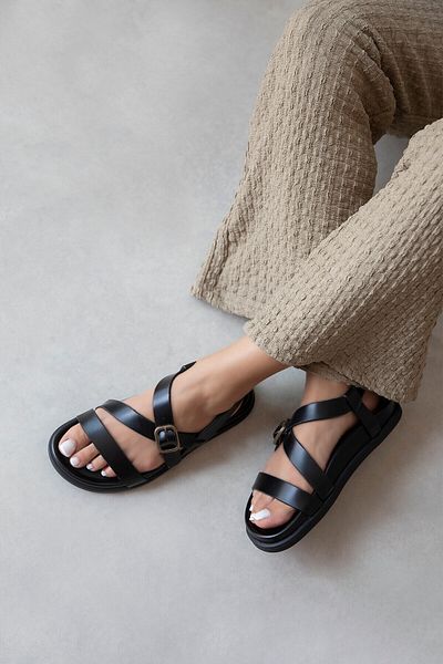 STRASWANS Vitinha Women's Flip Flops Leather Sandals Black
