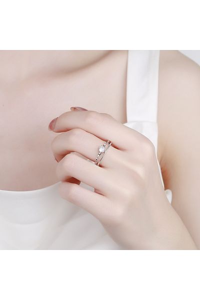 delis Inel Dublu Argint 925, Jw1320, Model Elegant Cu Piatra, Placat Cu Rodiu