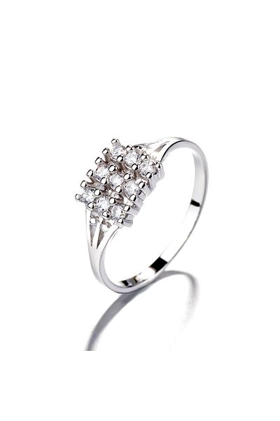 delis Inel Argint 925, Jw1383, Model Patrat Cu Pietre, Placat Cu Rodiu