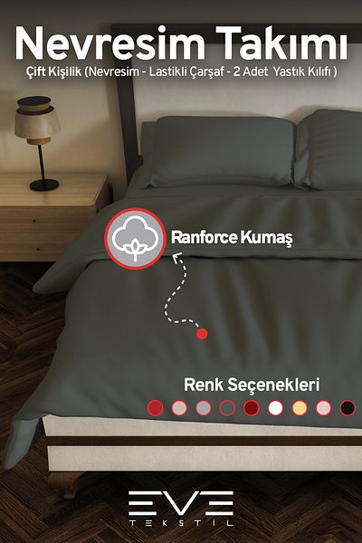 Eve Tekstil Σετ Παπλωματοθήκη Ranforce Διπλό Παπλωματοθήκη με Μαξιλάρι και Παπλωματοθήκη 200x220 εκ.