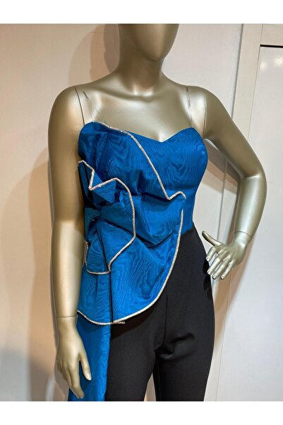 Robes Блискучий камінь - без бретелей, синій комір у формі серця, вечірній комбінезон