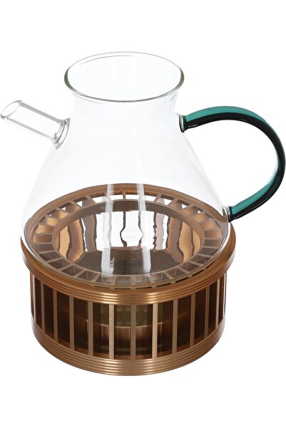 Alsaif Gallery Amber Al Saif Gallery Glass Tea Serving Set, Teapot + Cups & Saucers + Warming Base, 15 Pieces