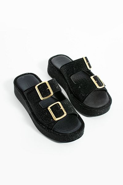 Polomia Comfort Mila Women's Anatomical Comfort Sole Night Stylish Shiny Stone Embroidered Flexible Summer Daily Sandals Slippers