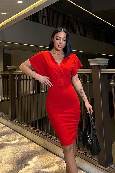 Emirela Scuba Crepe Dress with Belt Detail
