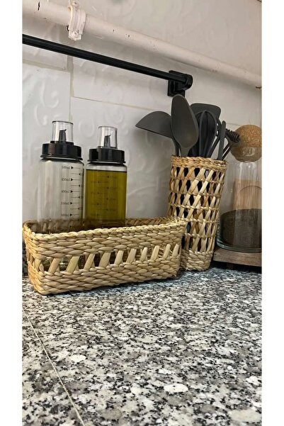 Tasarı Sanatı Ev Dekorasyon 2li Hasır Mutfak Seti Tezgah Üstü Kaşıklık-Yağlık...