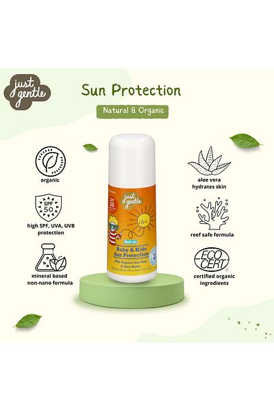just gentle Baby & Kids Sun Protection SPF 50 PA++ - Broad Spectrum UVA/UVB, Water-Resistant