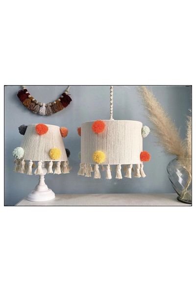 Tasarı Sanatı Baby / Kids Room Macrame Special Design Lampshade (Wooden Leg) - Chandelier Lighting Set