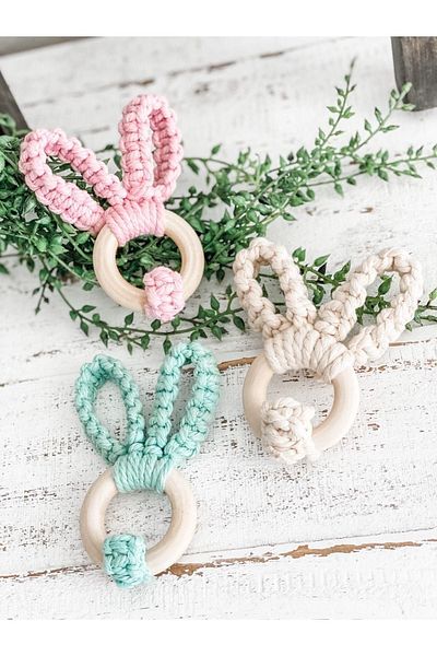 Tasarı Sanatı Child/Baby Special Design 100% Natural Cotton Rope Rabbit Ear Teether-Teether - Pink