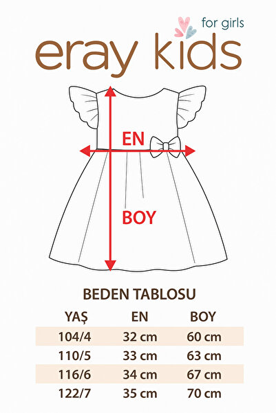 Eray Kids Kız Çocuk Abiye Elbise Kolları Fırfırlı Simli Pullu Fiyonk Detaylı 4-7 Yaş