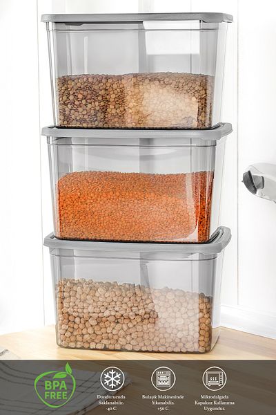 Meleni Home 2 Deep Food Storage Containers with Labels - Large Size Flour Pulses Container Food Box Anthracite 5300 ml
